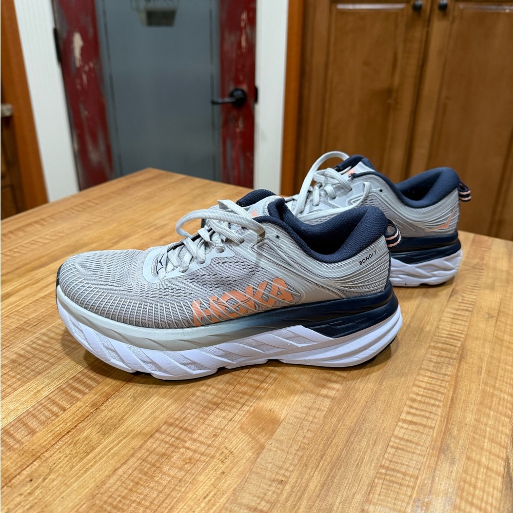 Hoka Gray and Navy Running Shoes with Orange Detail - Picture 4 of 7